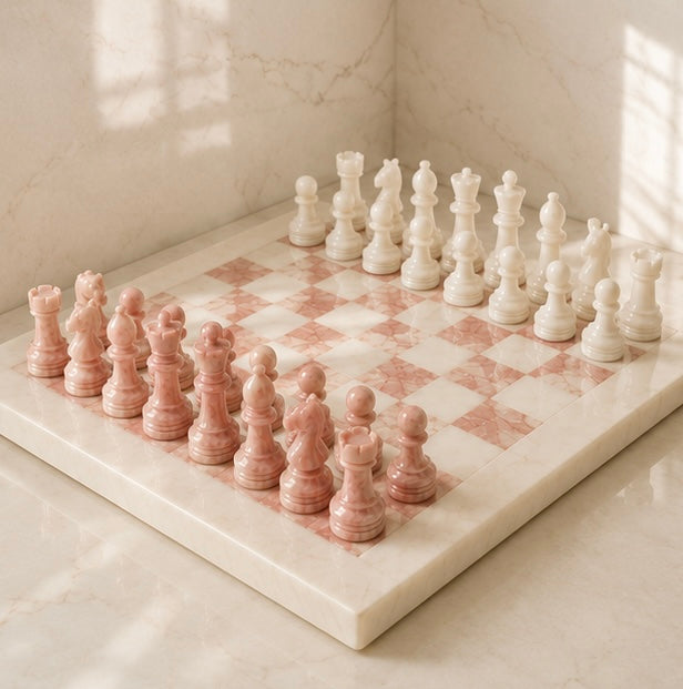 Pink & White Marble Chess Set
