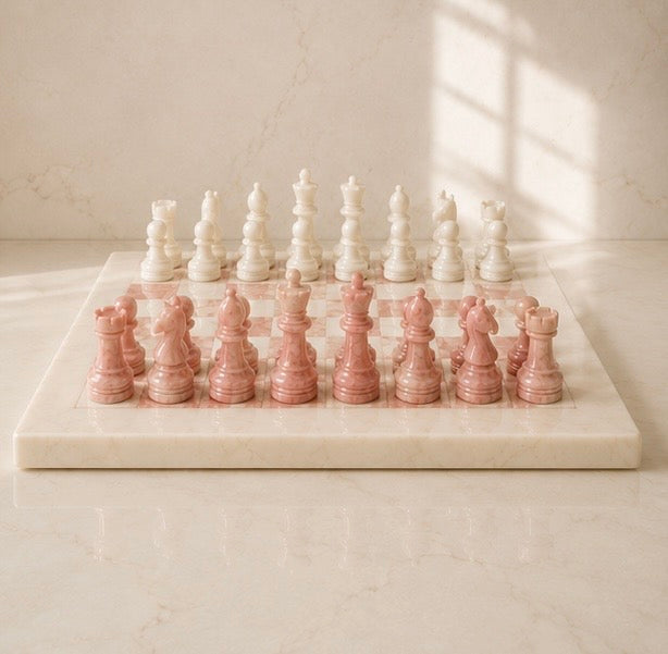 Pink & White Marble Chess Set