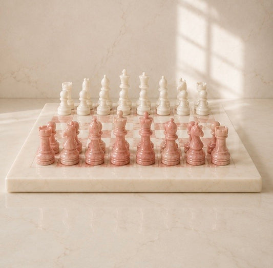 Pink & White Marble Chess Set