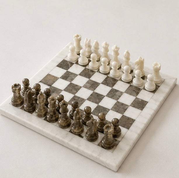 Brown & White Marble Chess Set