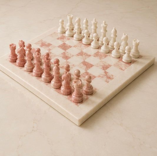 Pink & White Marble Chess Set